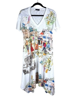 INOAH Art to Wear Watercolor Short Sleeve T-Shirt Dress Cat Sharkbite Hem Small