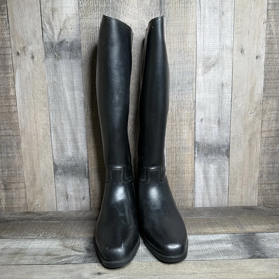 Womens Wembley Vintage Black Rubber Equestrian Riding Tall Boots Size EU 38 / S - Image 3 of 4