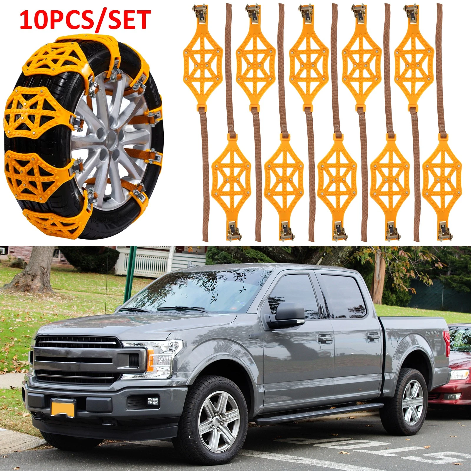 For Ford F-150 F-250 F-350 10X Wheel Tire Snow Chains Anti-skid Emergency Winter