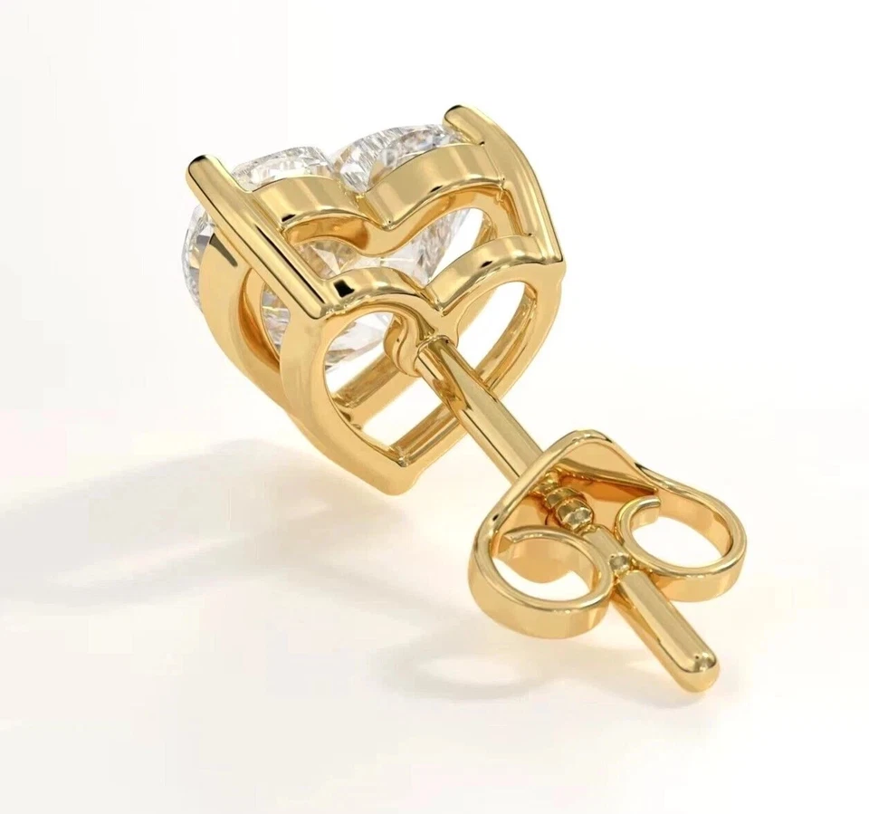 2 克拉心形切割实验室钻石女式耳钉 14K 镀黄金 — 第 4/4 张图片