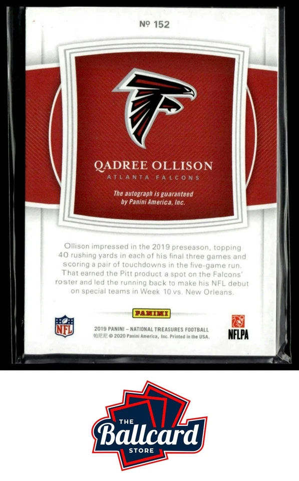 2019 Panini National Treasures #152 Qadree Ollison #/99 - Image 2 of 2