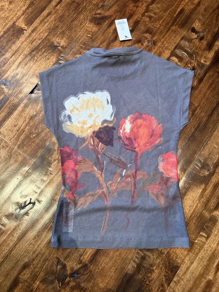 Camiseta floral Topshop XS para mujer, tela transparente, gris carbón Foto 2 de 2