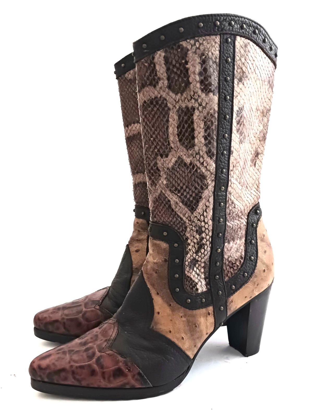 Stuart Weitzman Stampede Brown Croco Python Ostri… - image 1