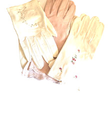 3 Pairs Vinrage Leather GLOVES, 1 pair Pink, 2 Pairs White, Embrdrd, M-L 4