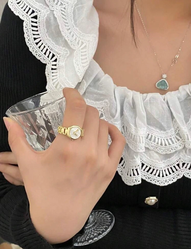 Gold runder Uhrenring in Uhrenform modisches Unikat Uhrenring gestoppt bei 13:50 - Bild 3 von 3