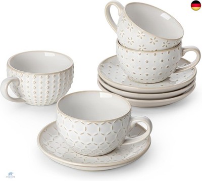 MALACASA Kaffeetassen Set mit Untertasse 8 tlg, Kaffeetassen und Untertassen 4