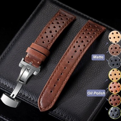 Leder Uhrenarmband 18-22mm Vintage Leder Ersatzband Schmetterlingsschnalle
