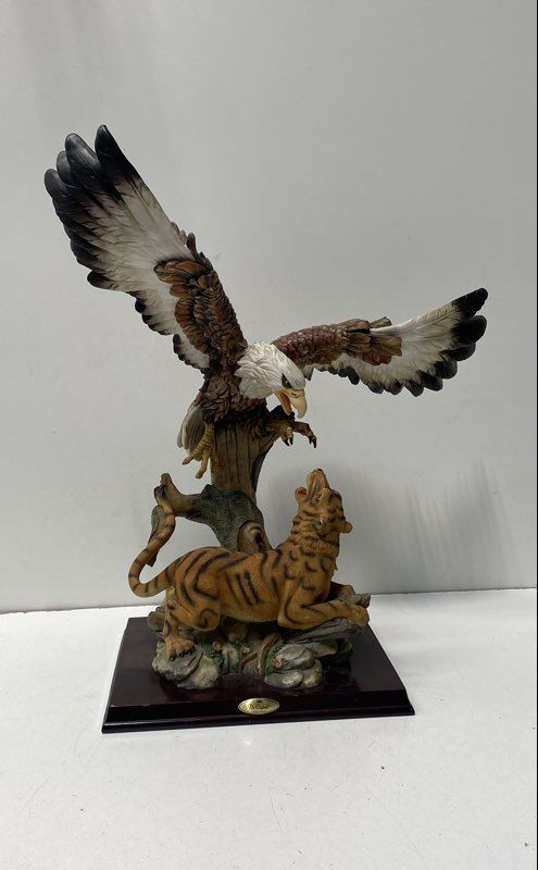 De Capoli Collection Bald Eagle and Tiger Statue Figurine Resin 16 Inch
