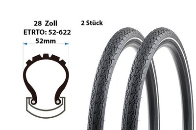 2 Stück 28 Zoll Fahrrad Reifen 52-622 Decke 28x2.1 Mantel Pannenschutz Reflex