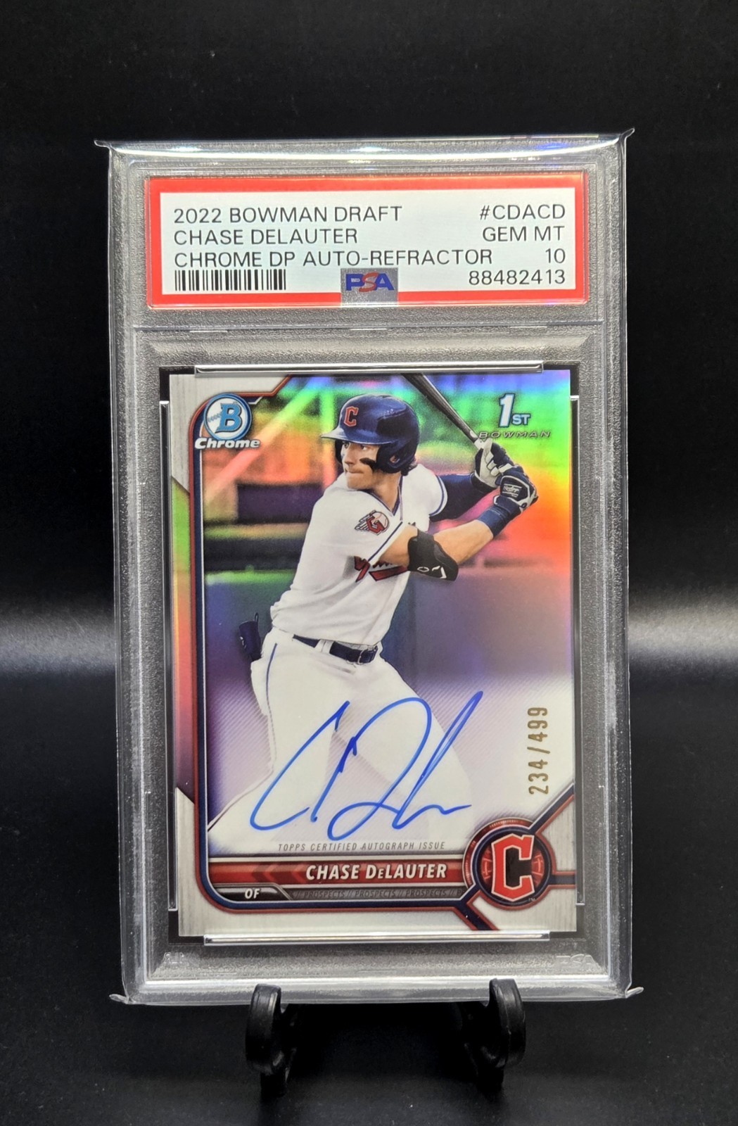 2022 Bowman Draft Chase DeLauter Chrome Auto Refractor 1st /499 Guardians PSA 10