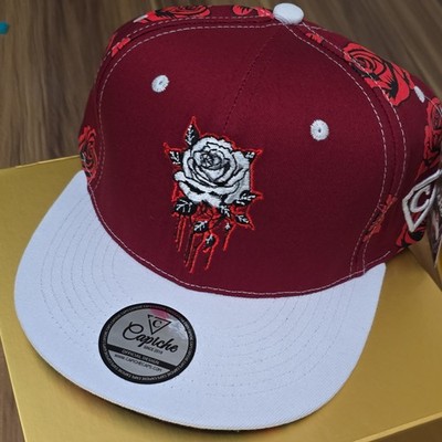 Capiche Red White Rose Floral Adjustable Snapback Hat Men Women Casual
