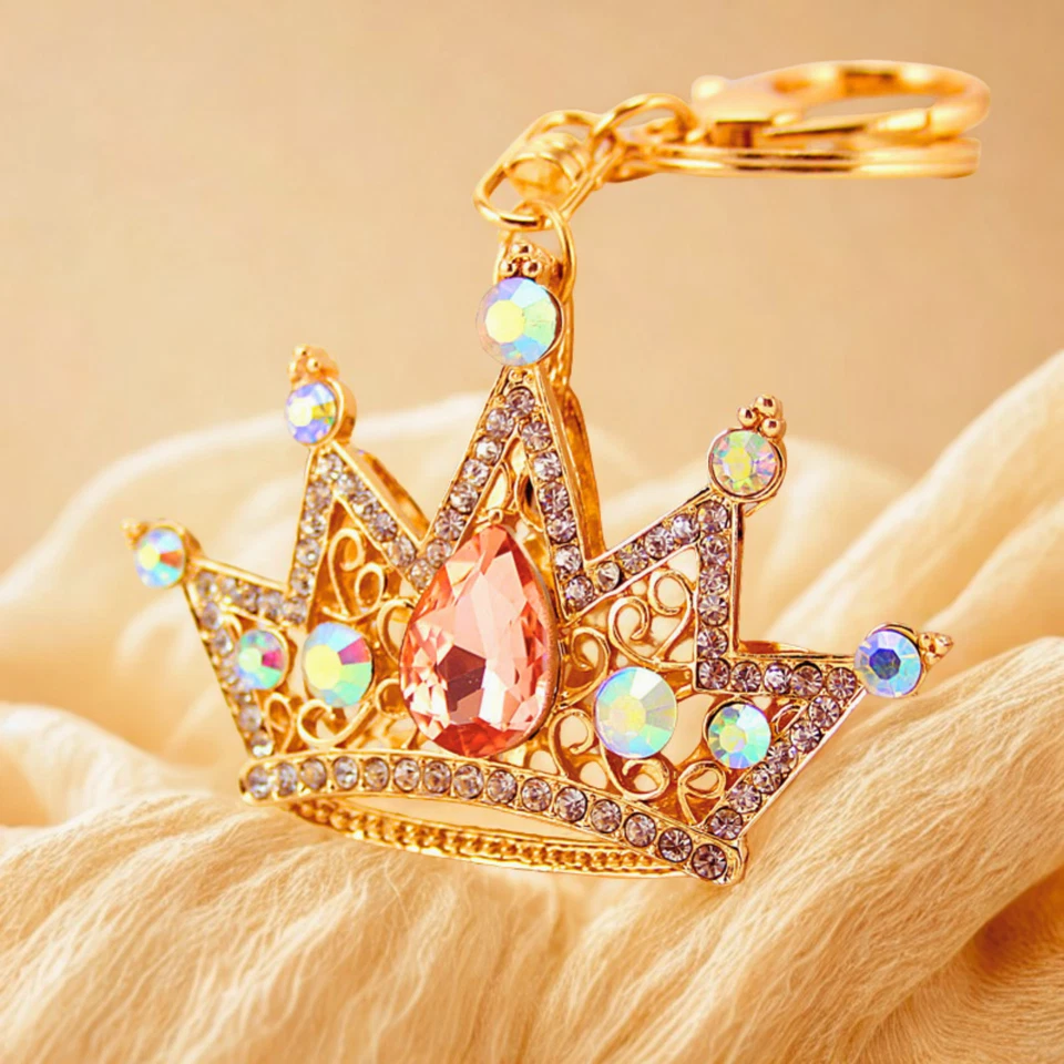 Chaveiro fofo de carro animal desenho animado liga de zinco cristal strass chaveiro presente - Imagem 4 de 4