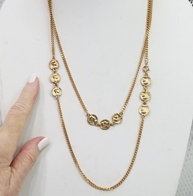Vintage Direction One Gold Tone 3 Mini Coin 50'' Station Necklace