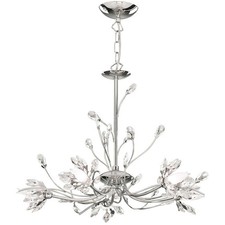Image of 5 Light Chrome Finish Crystal Chandelier With Flower Bud Glass Shade