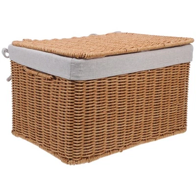 Wicker Storage Basket Rattan Woven Box With Lid Rectangular Shelf Basket - Image 1 of 4