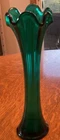 Deep Blue Teal Six Finger Swung Glass Vase MCM Viking Fenton Art Glass Vintage