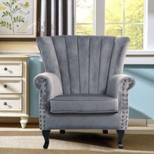 Orthopedic Upholstered Oyster Back Fireside Lounge Sofa Chair Velvet Armchair