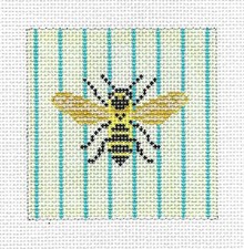 Bumble Bee on Stripes 3" Sq. handpainted Needlepoint Canvas by Needle Crossings