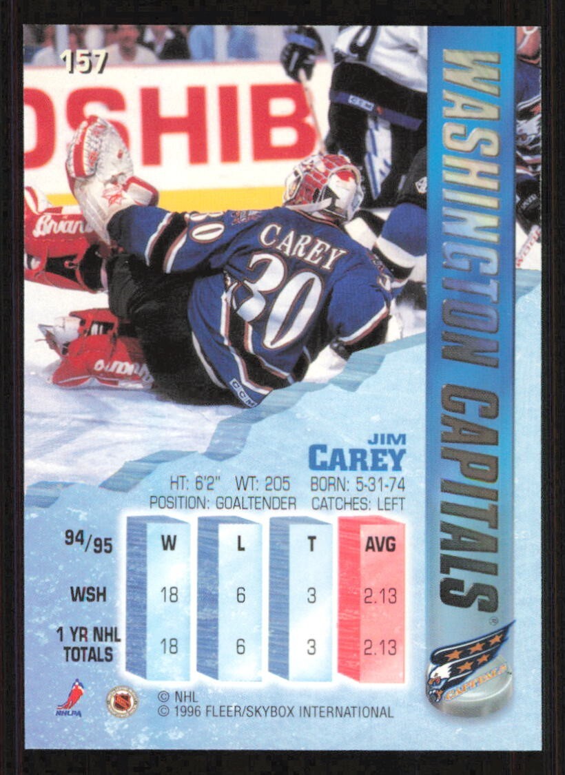 1995 Fleer Metal JIM CAREY Ice Hockey card #157 WASHINGTON