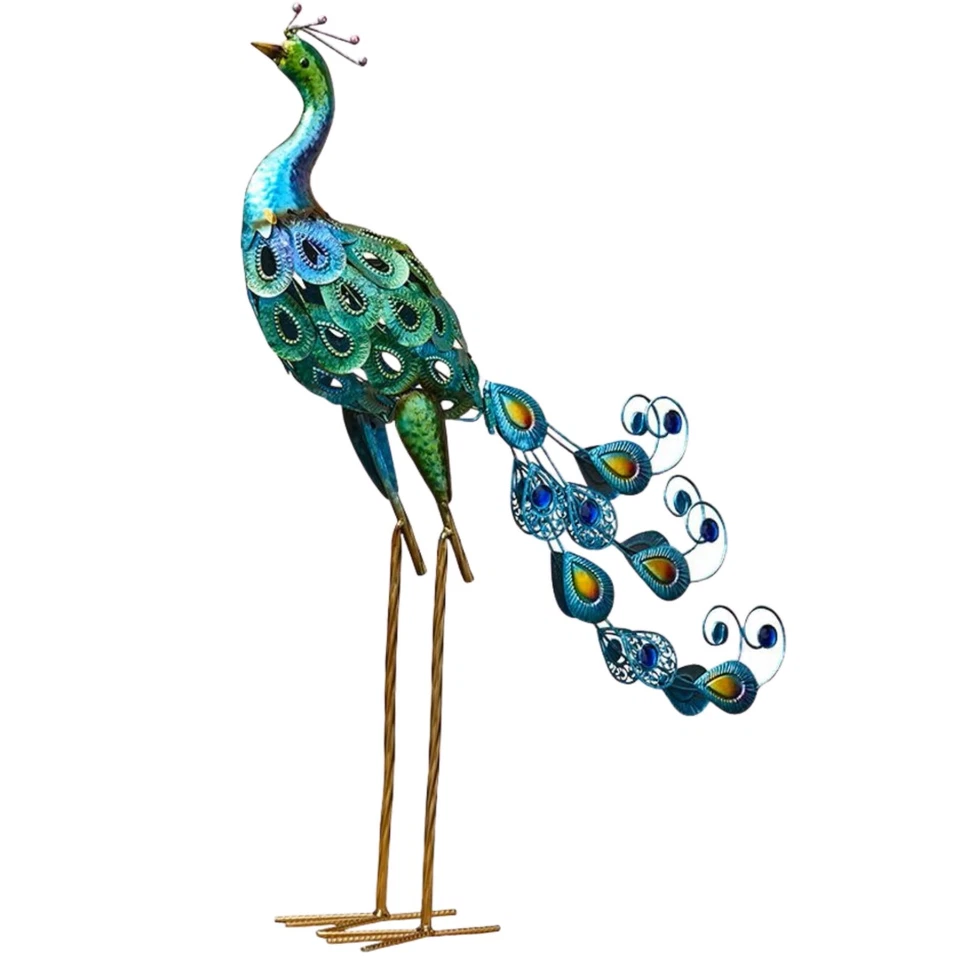 Colorful Metallic Peacock Garden Statue Tropical Bird Metal Sculpture Yard Decor - Image 3 of 4