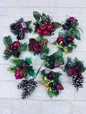 11 Christmas Wreath Sprigs Pine Cones Apples Cherries Pomegranate Berries Lot 2