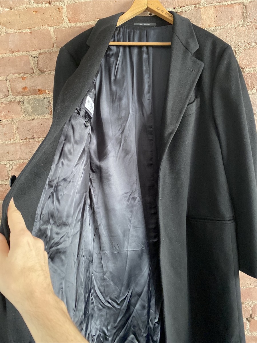 Giorgio Armani Collezioni Mens Top Coat, Sz 42L, Black Wool