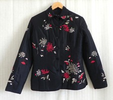 Silkland Jacket Quilted Insulated Silk Black Embroidery Trim Long Sleeve Size 4