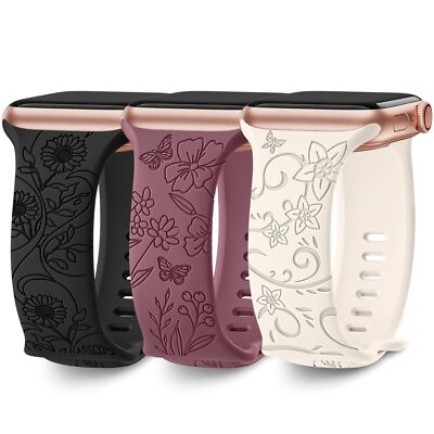 3 Stück Floral Gravierte Band Kompatibel mit Apple Watch Armband 40mm 41mm 44...