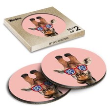 Round MDF Coaster Giraffe Head Sunglasses #59702