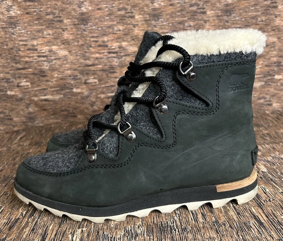 Botas de neve Sorel Sneakchic alpinas inverno tornozelo silenciado preto/cinza camurça feminina 8 - Imagem 3 de 4