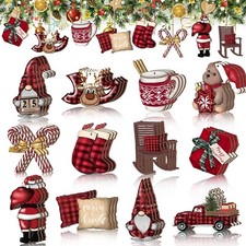 36 Pcs Christmas Wooden Ornaments for Tree Christmas Hanging Decoration Red a...
