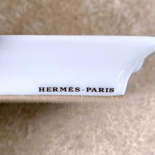 Hermes Porcelain Mini Ashtray Change Tray Green & Brown Platinum Rim Set of 2 - Picture 9 of 14