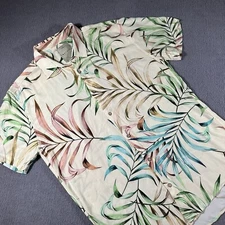 Mahalo Hawaiiian Mens XL Button Up Shirt Floral Palms Reverse Print Brazil