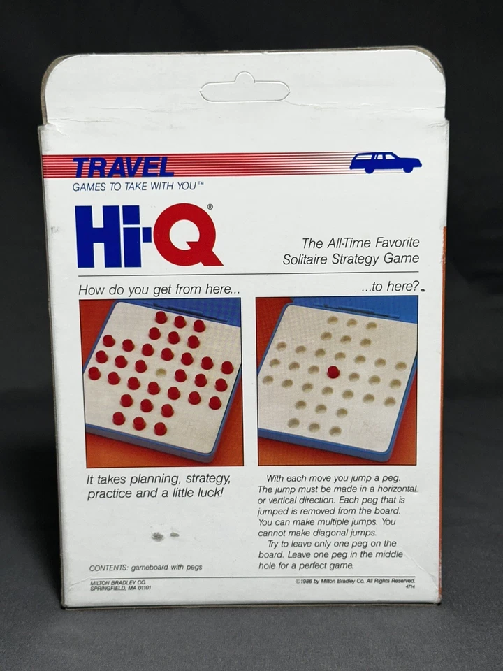 Travel Hi-Q Milton Bradley Solitaire Game 1986 Complete SEALED Original Box NEW - Image 2 of 4