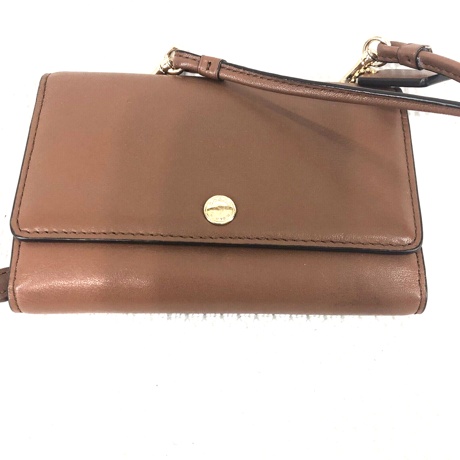 Coach Brown Leather Crossbody Wallet with Detachable Strap & Magnetic Closure  