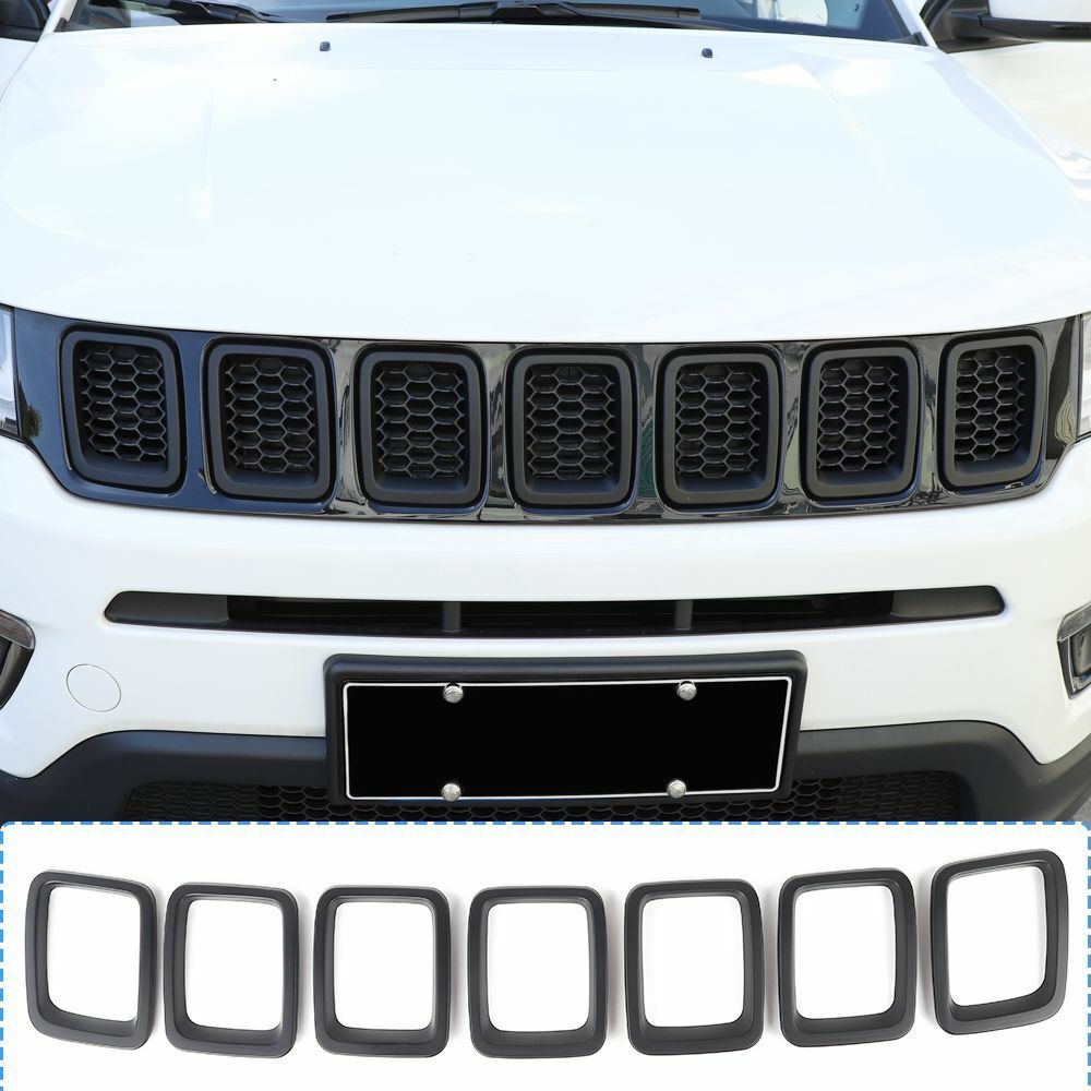 7pcs Front Grille Grill Inserts Cover Trims Kit for Jeep Compass 2017-2020 Black