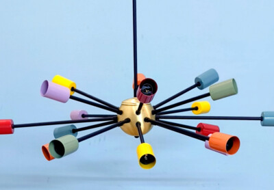 Mid Century Style 18 Multicolored Sputnik Light home interior Brass Chandelier