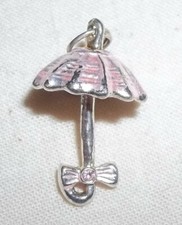 Pink baby shower umbrella charm for a ladies bracelet, Silvertone  pink accents