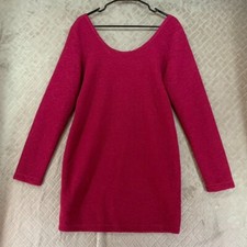 BCBGeneration Dress Womans Large Pink Textured Short Mini Long Sleeve Scoop Neck