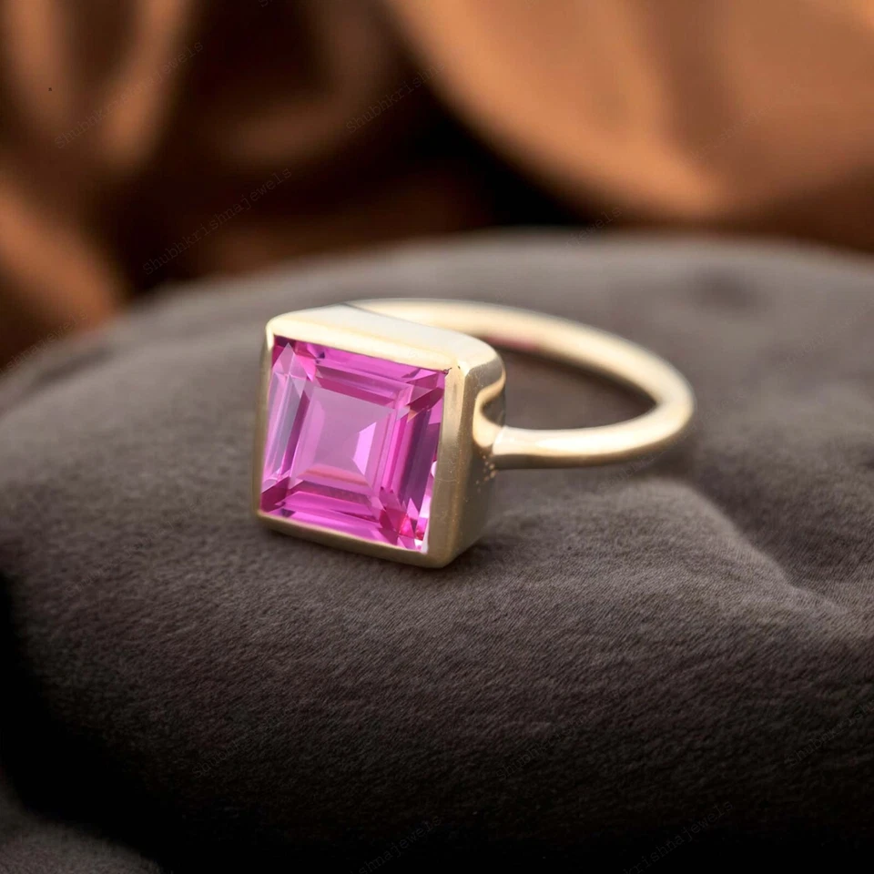 Anillo de compromiso enchapado en oro rosa zafiro corte princesa anillo solitario regalo Foto 3 de 4