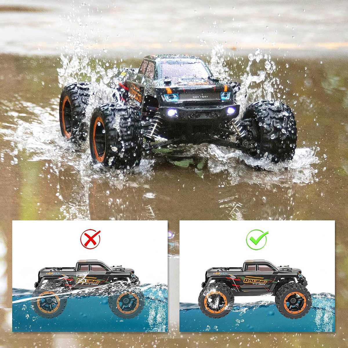 Haiboxing 1/16 2.4G 4WD Camion RC à moteur brossé avec éclairage LED, voiture RC tout-terrain électrique, grande voiture RC RTR HBX 16889 Pièces