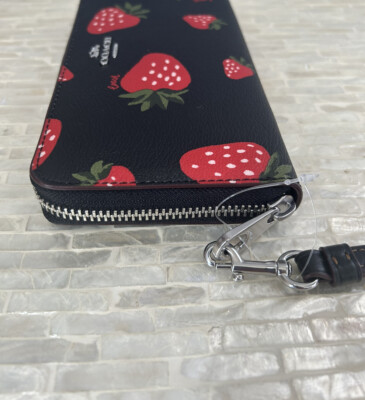 Coach Long Zip Around Wallet With Wild Strawberry Print