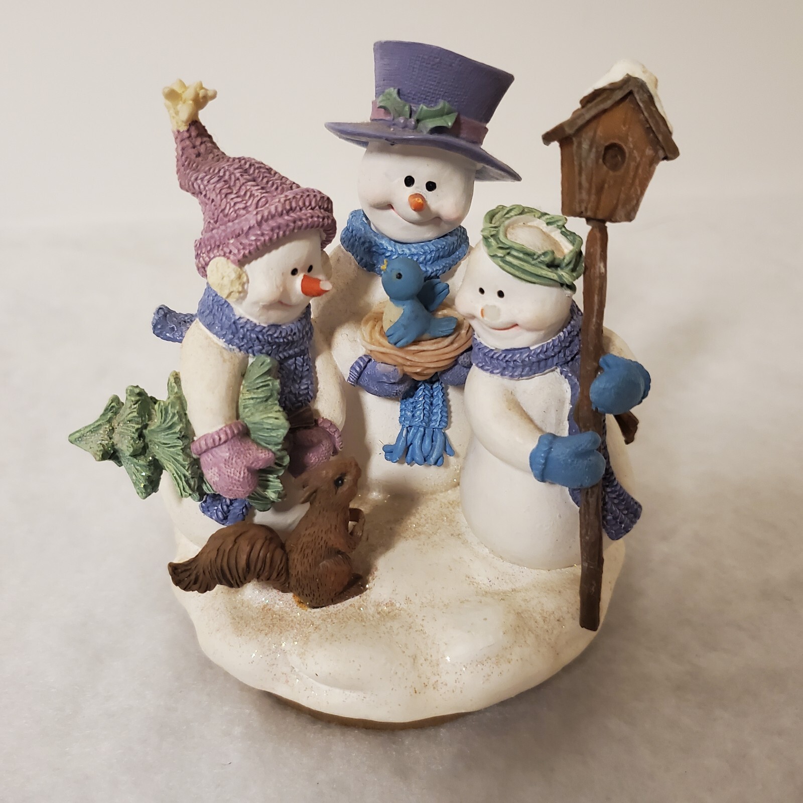 Vintage Home Interiors Snowman Family Jar Candle Topper Bird Squirrel