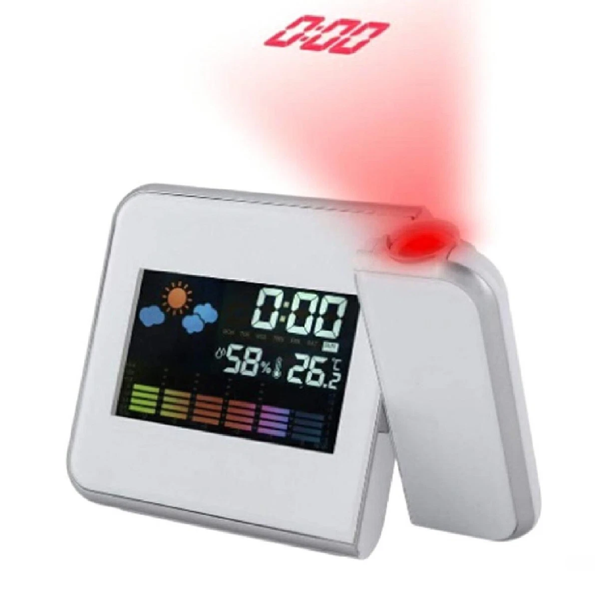 Sveglia Con Proiettore Sul Soffitto, Display LED Con Temperatura E Umidità, Radio FM, Doppia Sveglia, Ricarica USB