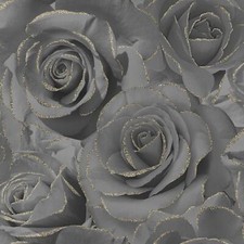 Muriva Madison Glitter Black White Wallpaper Floral Rose Flower Textured Modern