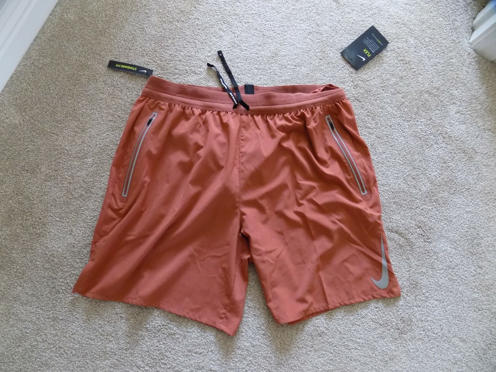 NEW MENS L XL NIKE FLEX SWIFT RUNNING SHORTS ORANGE 2 in 1 7 inch AJ7767 252