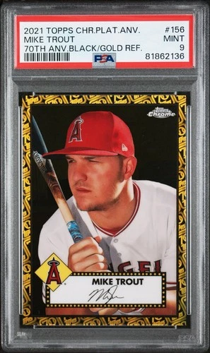 2021 TOPPS CHROME PLATINUM BLACK GOLD REFRACTOR MIKE TROUT /10 PSA 9 70th