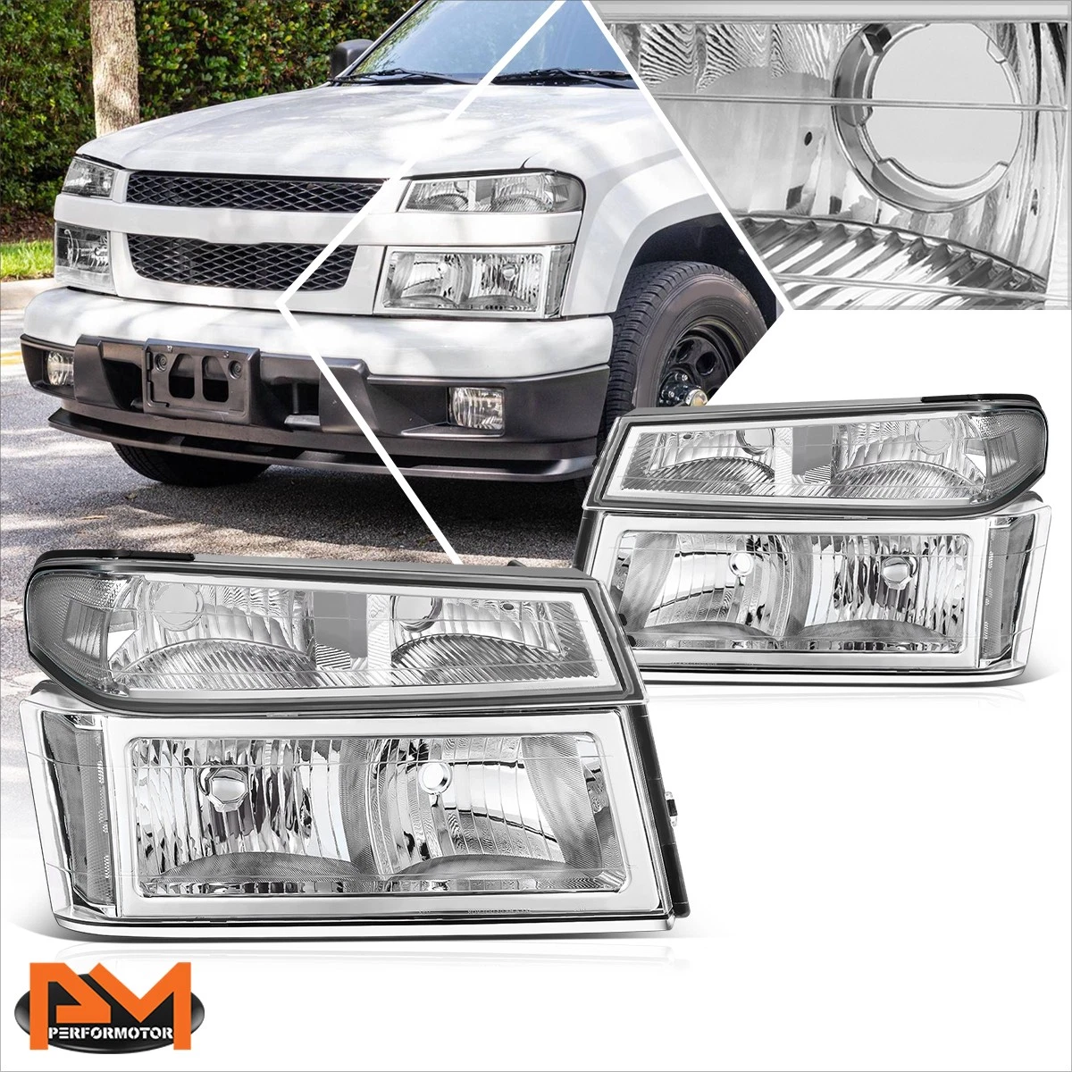 Faros Completos Para Chevy Colorado Y GMC Canyon (2004-2012) – Con Esquina ámbar, Cristal Claro, Cromo