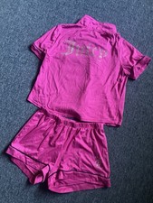Juicy Couture Pink Satin Pajama Set Women s Medium Top Shorts Sleepwear