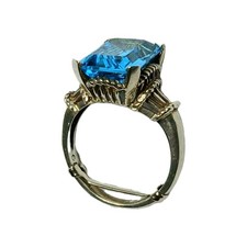 Vintage Original 925 Sterling Silver Huge Blue Topaz Ring Amazing Stacked Bridge